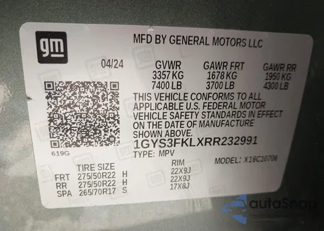 2024 Cadillac Escalade 2Wd Sport z USA, uszkodzony, nr VIN 1GYS3FKLXRR232991